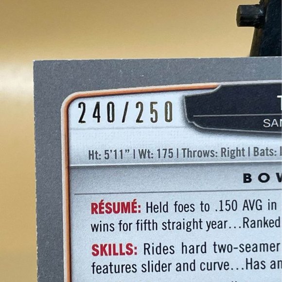 2013 Bowman Tim Lincecum Orange Serial 240/250 Giants Baseball Card #35 - Picture 6 of 6